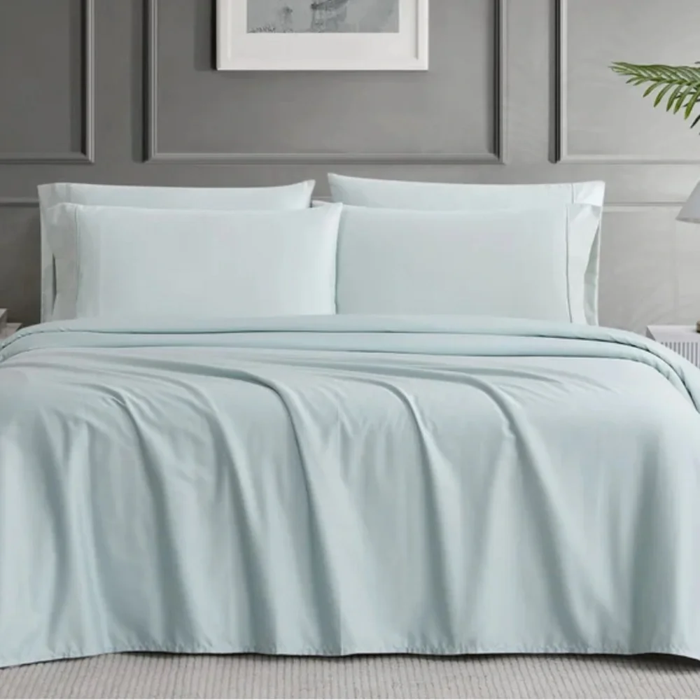 New Hotel Egyptian Cotton King Misty Blue Bedding Flat Sheet, 400 TC